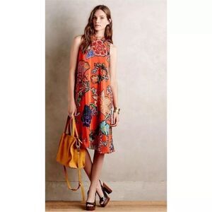 Anthropologie | Maeve Larkhill Trapeze Silk Floral Dress Size S